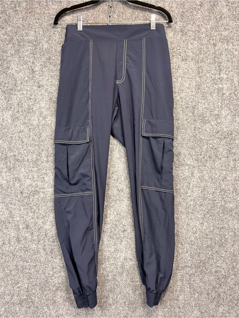 Athleta Navy Cargo Jogger Track Pants with Contrast Stitching